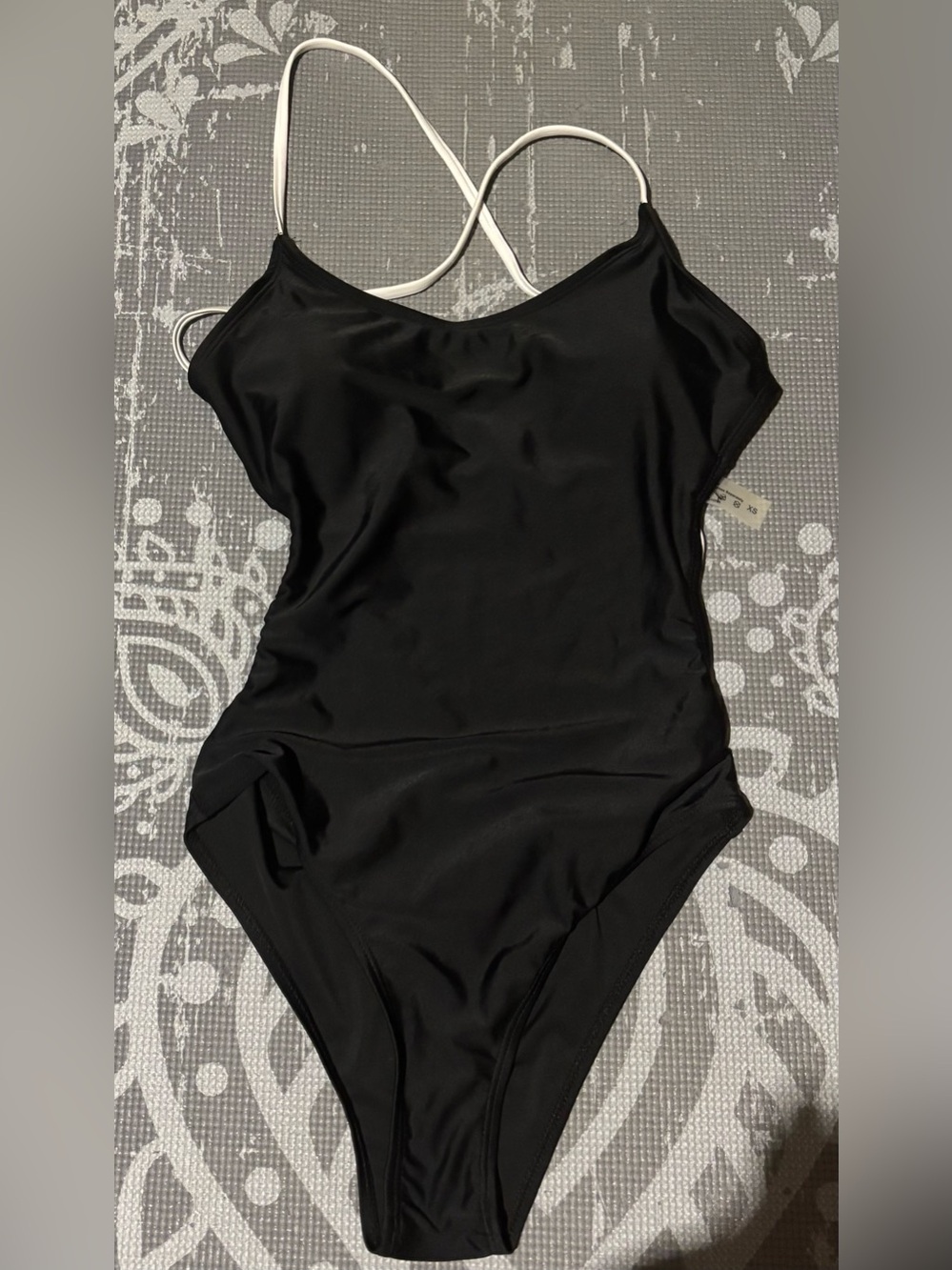 Black One-Piece Swimsuit Open Back with White Straps - NEVER WORN SHEIN XS